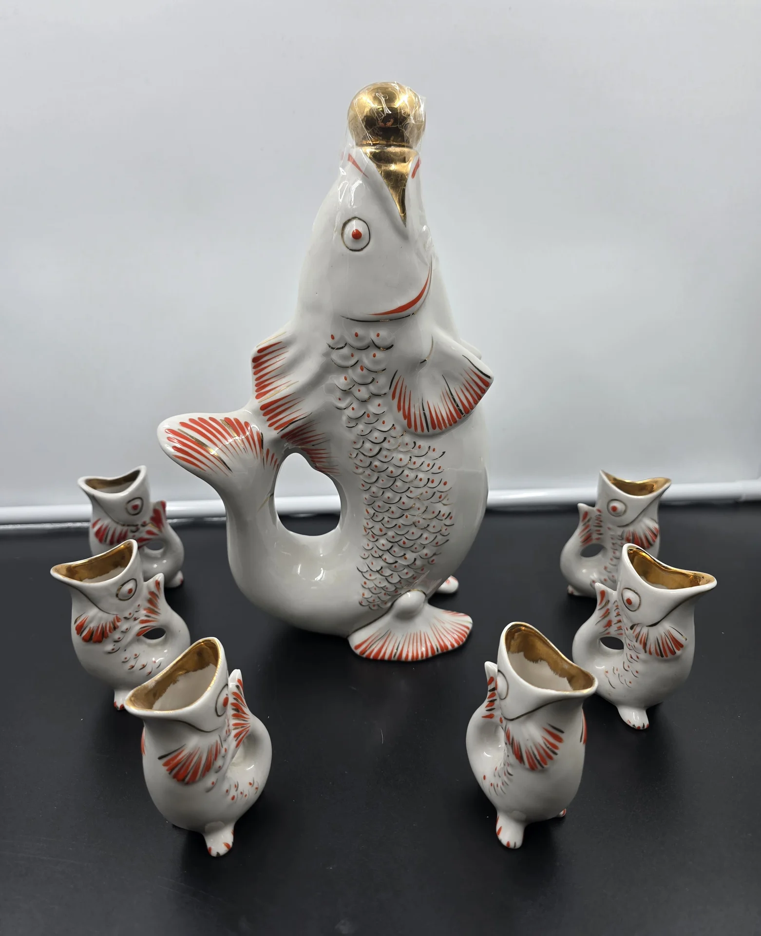 Ликерный набор "Рыбки" (красный)  Полонский завод художественной керамики — миниатюра 2