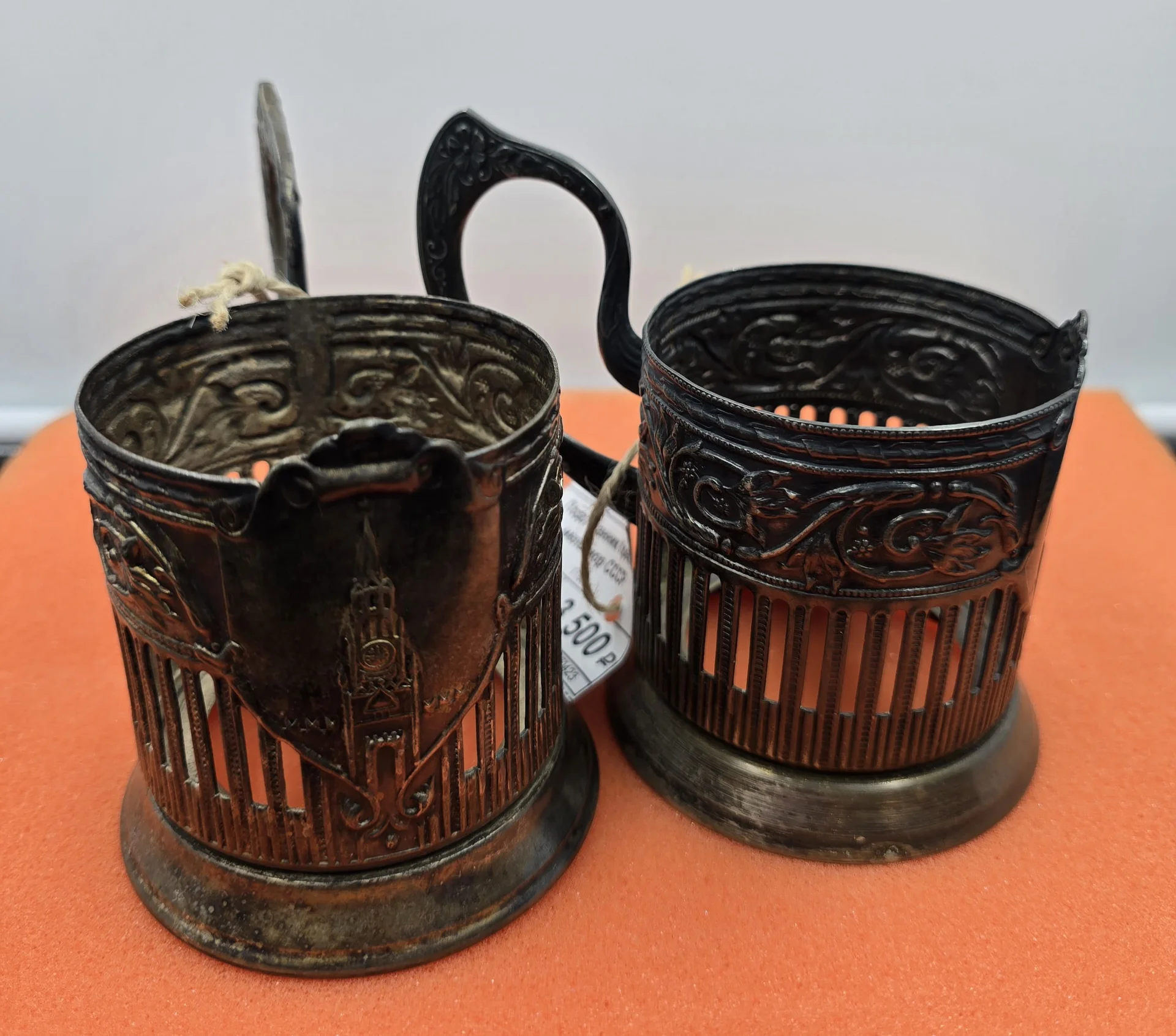 Подстаканник "Спасская Башня", "Кремль", мельхиор, СССР — миниатюра 3