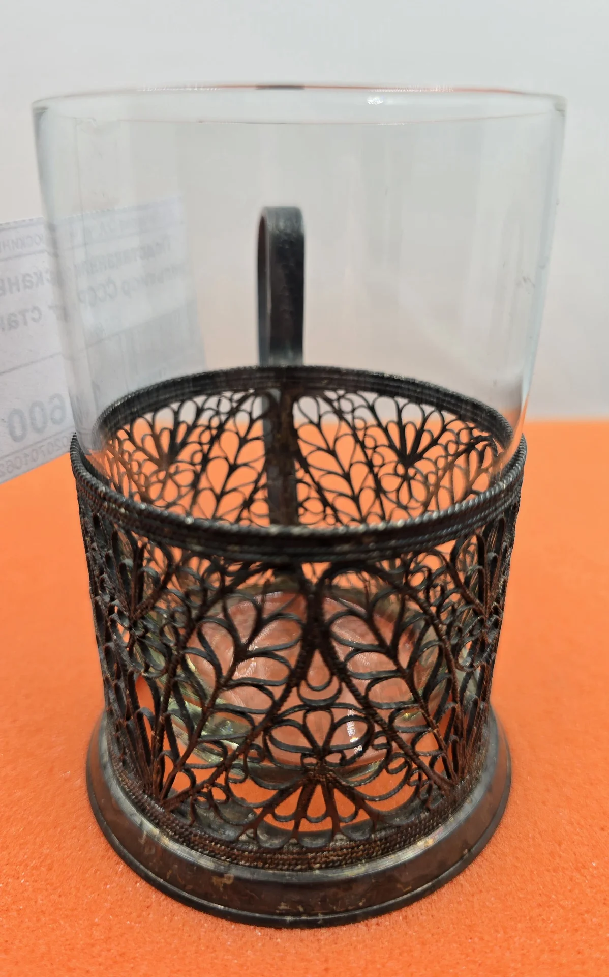 Подстаканник со стаканом, скань, мельхиор, СССР — миниатюра 3