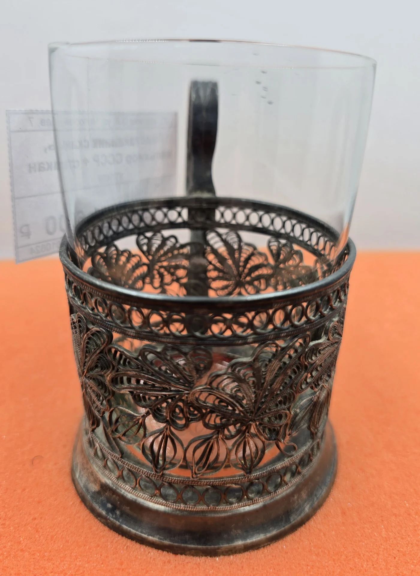 Подстаканник со стаканом, скань (филигрань), мельхиор, СССР — миниатюра 3