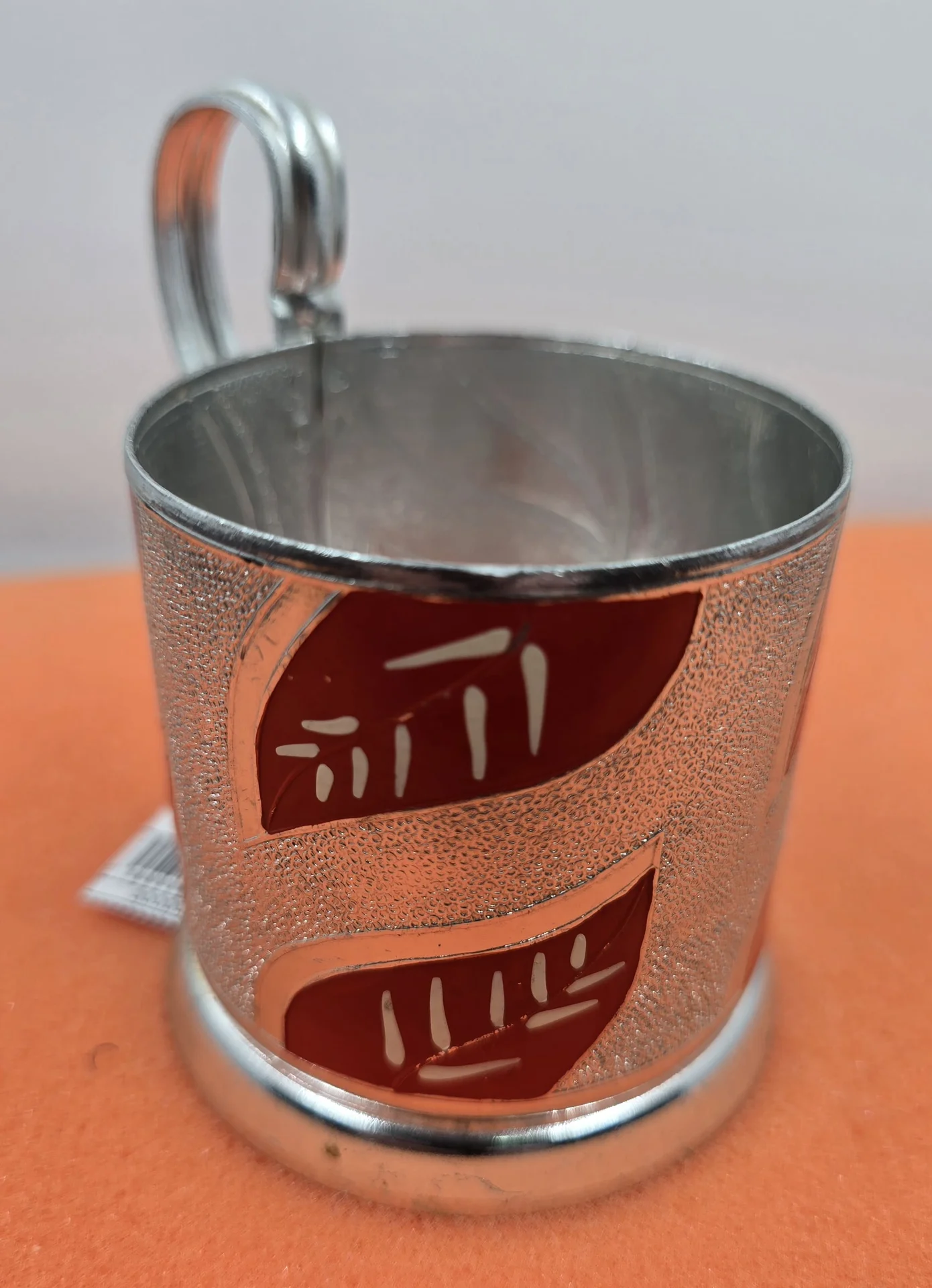 Подстаканник "Красные листья". алюминий, эмаль, СССР — миниатюра 2